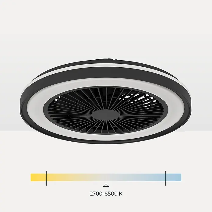 Eglo Deckenventilator SintAndré - Schwarz, 51 cm - Runder schwarz-weißer Deckenventilator mit integriertem LED-Licht, zeigt 2700-6500 K Farbtemperaturbereich.