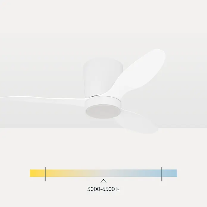 Eglo Deckenventilator Baracarès - Weiß, 106 cm - Weißer Deckenventilator mit drei Flügeln und einstellbarer Farbtemperatur von 3000-6500 Kelvin.