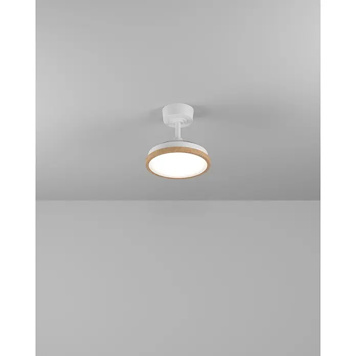 Eglo Deckenventilator Malpica - Weiß, Eiche, 63 cm - Weiße Deckenleuchte mit runder Form, Naturholz-Umrandung und heller Beleuchtung.