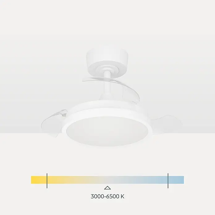 Eglo Deckenventilator Malpica - Weiß, 63 cm - Weißer Deckenventilator mit integrierter Leuchte und transparenten Flügeln. Einstellbare Farbtemperatur (3000-6500K).