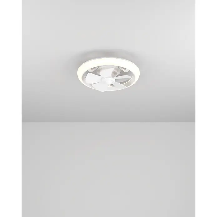 Eglo Deckenventilator Fernandina - Weiß, 38 cm, 30 W, RGB - Weißer moderner Deckenventilator mit kreisförmiger LED-Beleuchtung, zur Unterputzmontage.