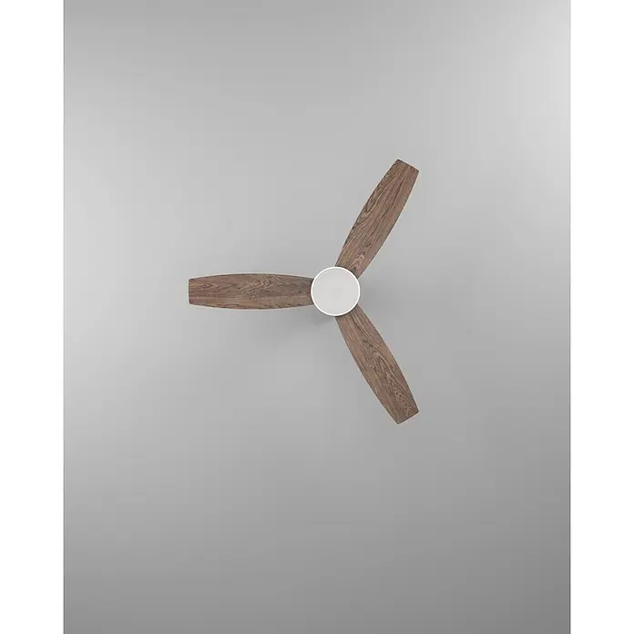 Eglo Deckenventilator MANDAREE - Durchmesser: 106 cm, Weiß, Eiche, Mit Leuchtmittel, LED - Moderner Deckenventilator mit drei Holzmaserung-Flügeln und weißem Mittelgehäuse.