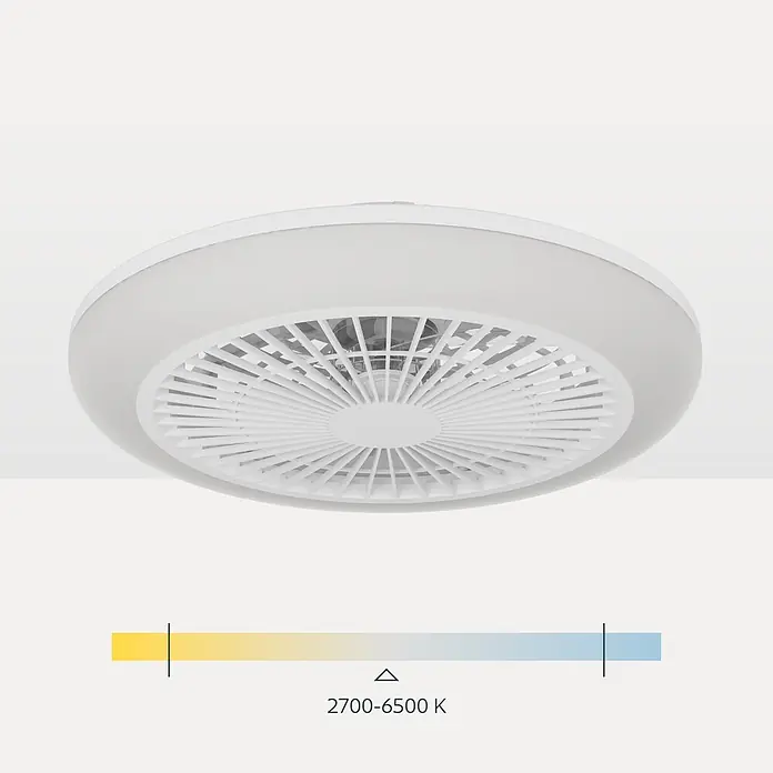 Eglo Deckenventilator Salvador - Weiß, 46 cm, 17,6 W, Warmweiß - Weiße runde Deckenleuchte mit integriertem Ventilator und einstellbarer Farbtemperatur (2700-6500 K).
