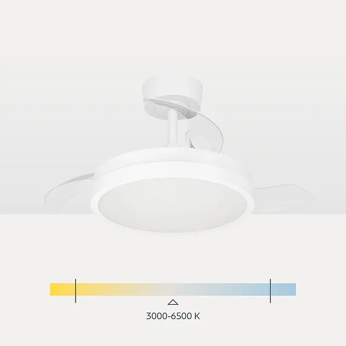 Eglo Deckenventilator Malpica - Weiß, 77 cm - Weißer Deckenventilator mit versenkbaren Flügeln und integriertem LED-Licht. Farbtemperatur einstellbar von 3000-6500 K.