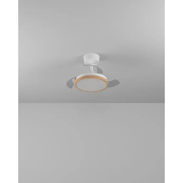 Eglo Deckenventilator Malpica - Weiß, Eiche, 63 cm - Weißer Deckenventilator mit Lampe, hellem Holzdekor und grauen Flügeln.