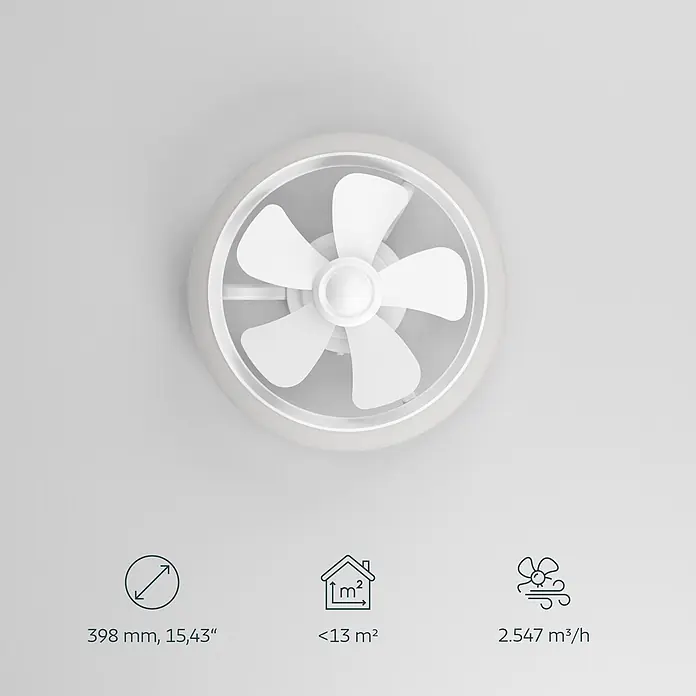 Eglo Deckenventilator Fernandina - Weiß, 38 cm, 30 W, RGB - Weißer runder Ventilator mit vier Flügeln. Max. Luftstrom 2547 m³/h für Räume bis 13m².