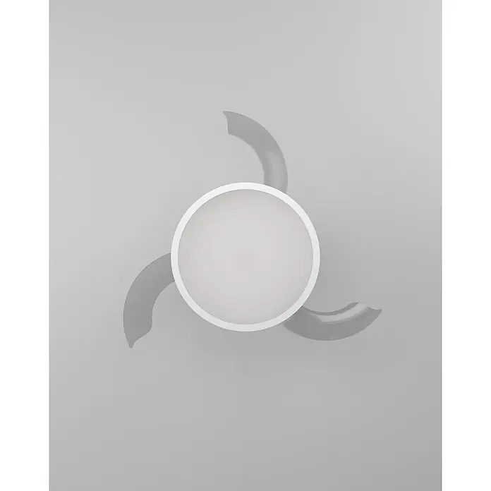 Eglo Deckenventilator Malpica - Weiß, 77 cm - Weißer Deckenventilator mit drei grauen, geschwungenen Flügeln, von oben gesehen.