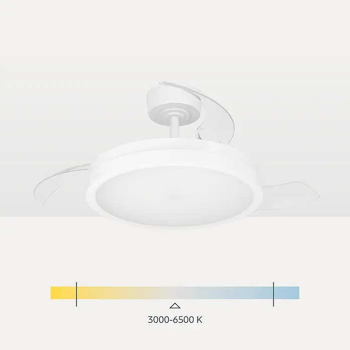 Eglo Deckenventilator Malpica - Weiß, 98 cm - Weißer Deckenventilator mit versenkbaren Flügeln, integriertem LED-Licht und einstellbarer Farbtemperatur (3000-6500 K).