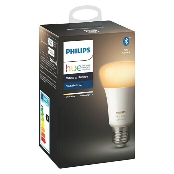 Philips Hue LED svjetiljka (E27, 9 W, Podesiva temperatura boje, Može se prigušiti, 1 kom)