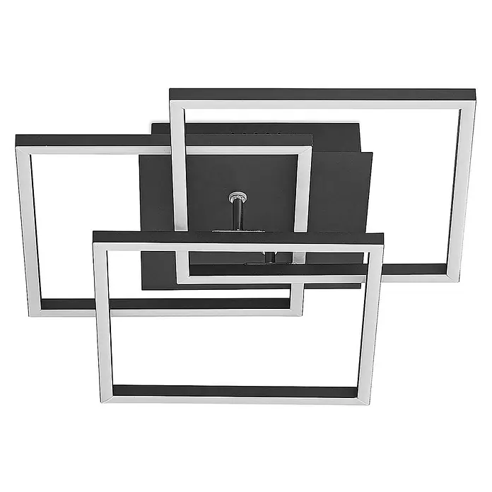 Lindby Deckenleuchte Qiana - schwarz, schwarz - Moderne schwarz-silberne geometrische Deckenleuchte mit drei überlappenden quadratischen Rahmen.