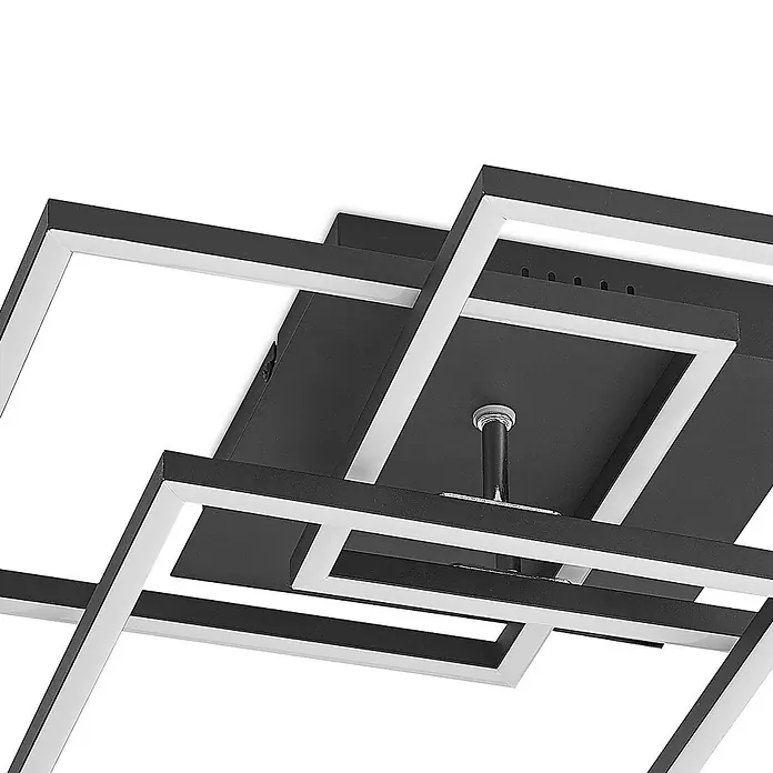 Lindby Deckenleuchte Qiana - schwarz, schwarz - Moderne schwarze und silberne geometrische LED-Deckenleuchte mit Schichtdesign.