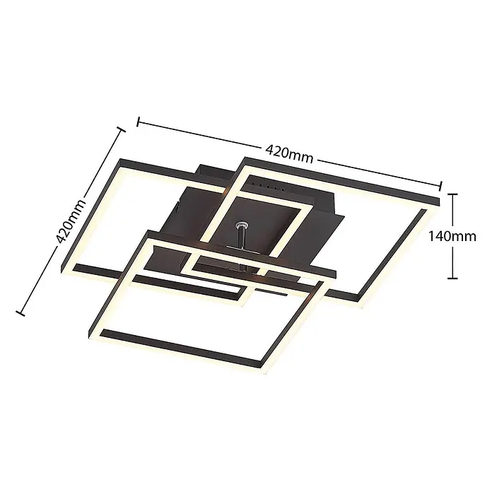 Lindby Deckenleuchte Qiana - schwarz, schwarz - Moderne dunkle quadratische LED Deckenleuchte, 420x420x140mm.