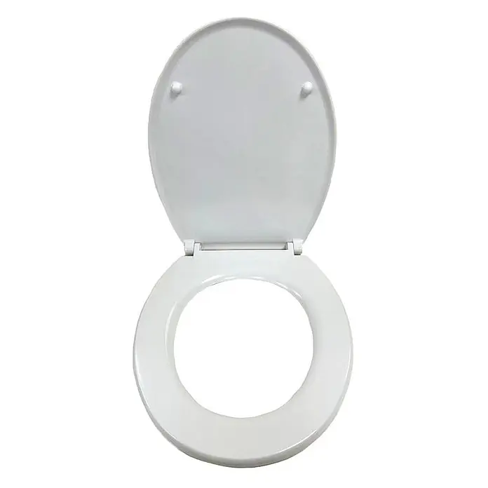 Kiamami Valentina WC-Sitz - Weiß, Mit Absenkautomatik - Weißer Toilettensitz aus Kunststoff mit geöffnetem Deckel.