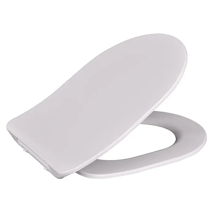 Kiamami Valentina WC-Sitz - Weiß, Mit Absenkautomatik - Weißer Toilettensitz und -deckel, leicht geöffnet.
