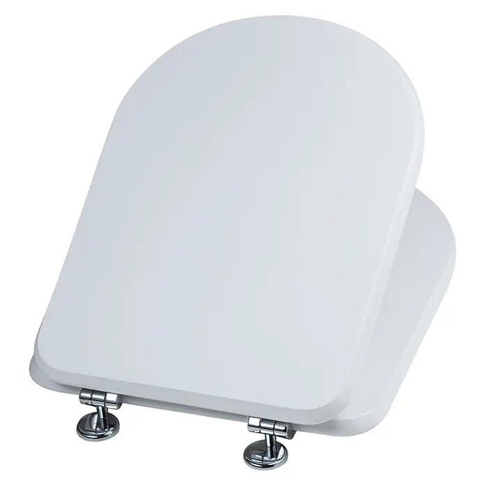 Kiamami Valentina WC-Sitz - Weiß - Weißer Toilettensitz mit Deckel, ausgestattet mit Chromscharnieren und modernem, abgerundetem Design.