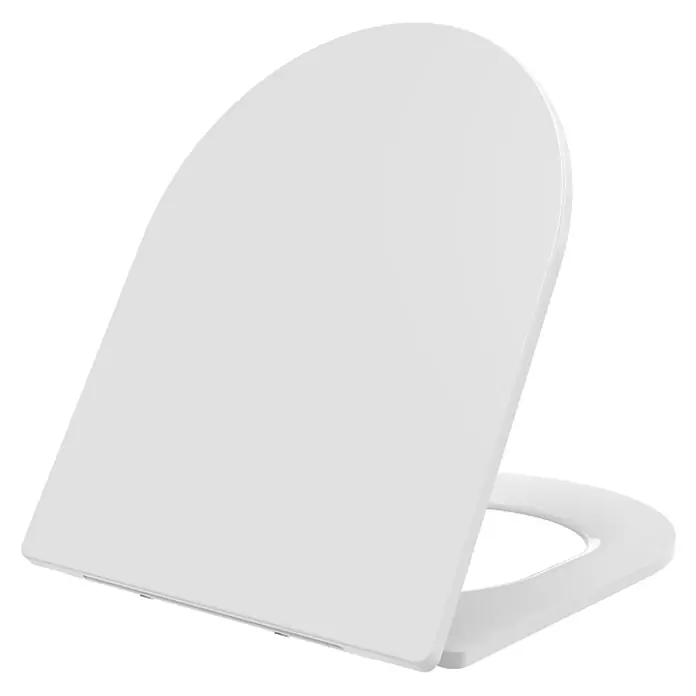 Kiamami Valentina WC-Sitz - Weiß, Mit Absenkautomatik - Weißer Toilettensitz mit Deckel, teilweise geöffnet dargestellt.