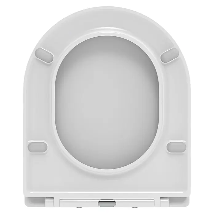 Kiamami Valentina WC-Sitz - Weiß, Mit Absenkautomatik - Weißer Toilettensitz, Aufsicht, mit integrierten Puffern und Absenkautomatik.