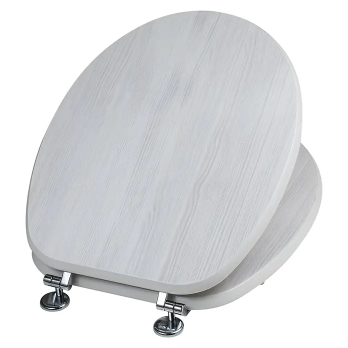 Kiamami Valentina WC-Sitz - Helles Holz - Weißer Toilettensitz in Holzoptik mit Chromscharnieren.