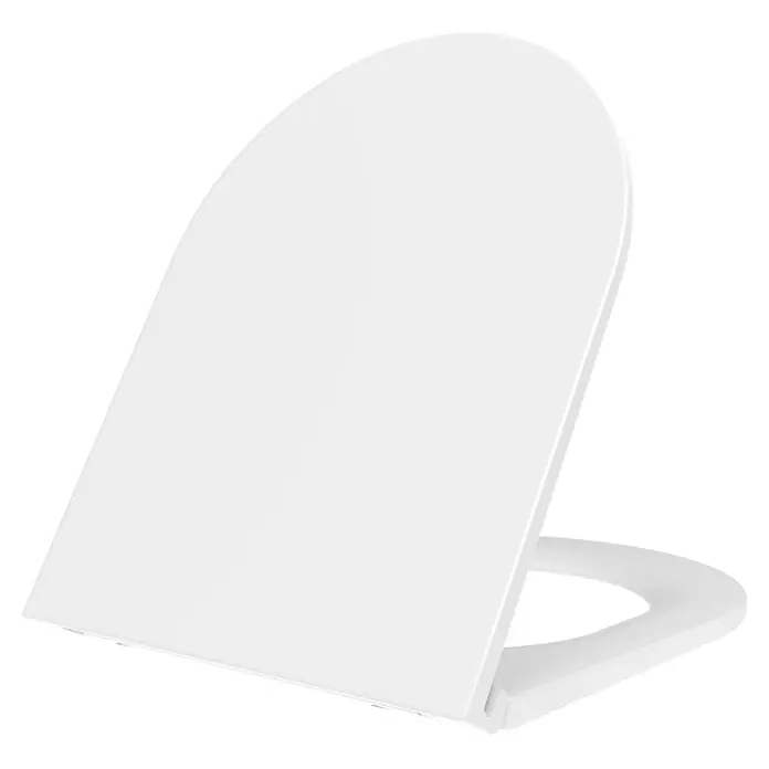 Kiamami Valentina WC-Sitz - Weiß, Mit Absenkautomatik - Weißer Toilettensitz und Deckel, der Deckel ist hochgeklappt.