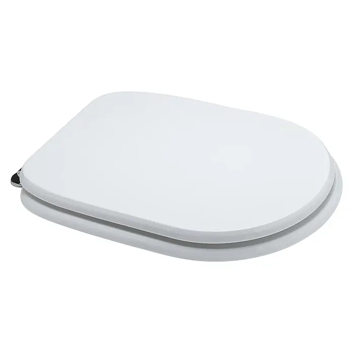 Kiamami Valentina WC-Sitz - Weiß - Geschlossener weißer Toilettensitz und Deckel aus glattem Material mit sichtbaren Scharnieren.
