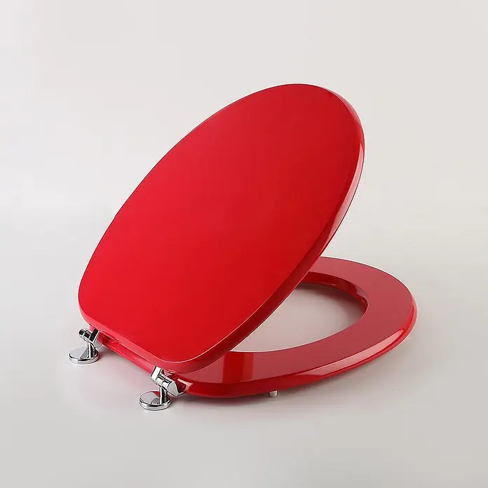 Kiamami Valentina WC-Sitz - Rot - Glänzender roter ovaler Toilettensitz mit Deckel, mit verchromten Scharnieren.