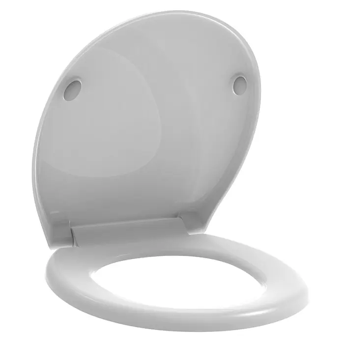 Kiamami Valentina WC-Sitz - Weiß, Mit Absenkautomatik - Weißer Toilettensitz aus Kunststoff mit geöffnetem Deckel.