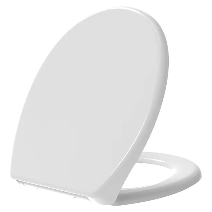 Kiamami Valentina WC-Sitz - Weiß, Mit Absenkautomatik - Weißer Toilettensitz und Deckel, leicht geöffnet.