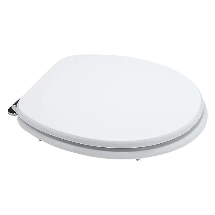 Kiamami Valentina WC-Sitz - Weiß - Weißer Toilettensitz mit Deckel und Chromscharnieren.