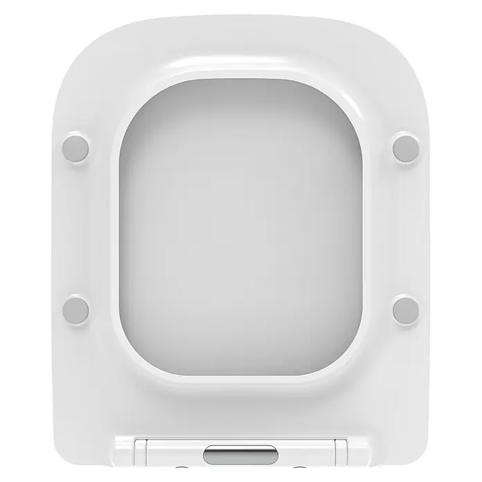 Kiamami Valentina WC-Sitz - Weiß, Mit Absenkautomatik - Weißer, quadratischer Toilettensitz mit abgerundeten Ecken und unterem Scharniermechanismus.
