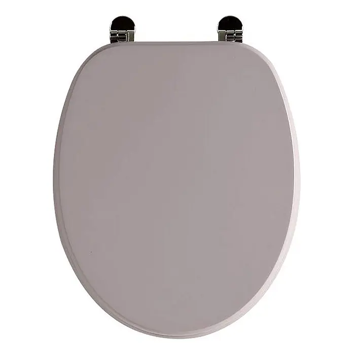 Kiamami Valentina WC-Sitz - Violett - Ovaler, taubengrauer Toilettensitz mit polierten Chromscharnieren.