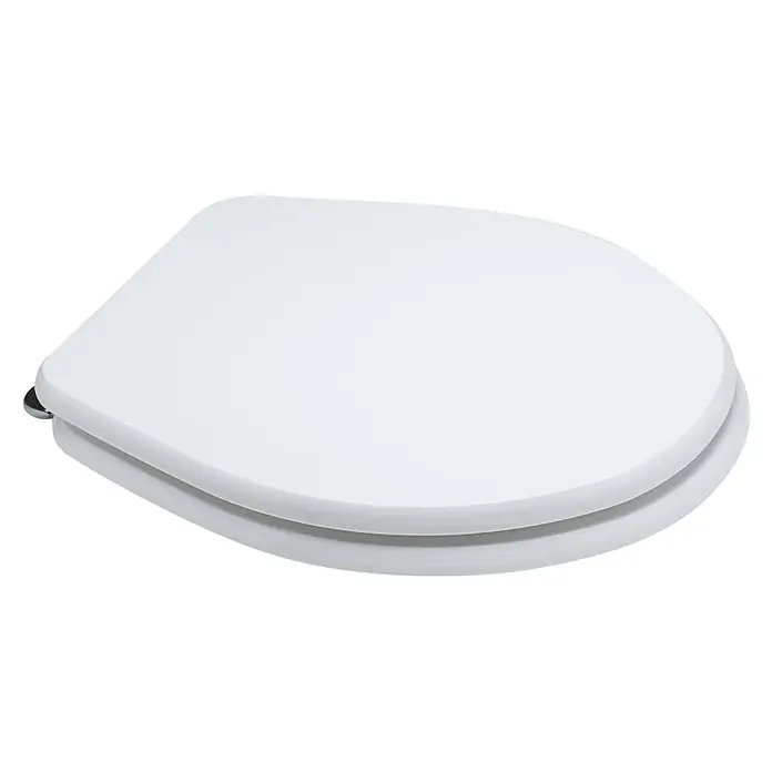Kiamami Valentina WC-Sitz - Weiß - Weißer Toilettensitz und Deckel, geschlossen, mit Chromscharnieren.