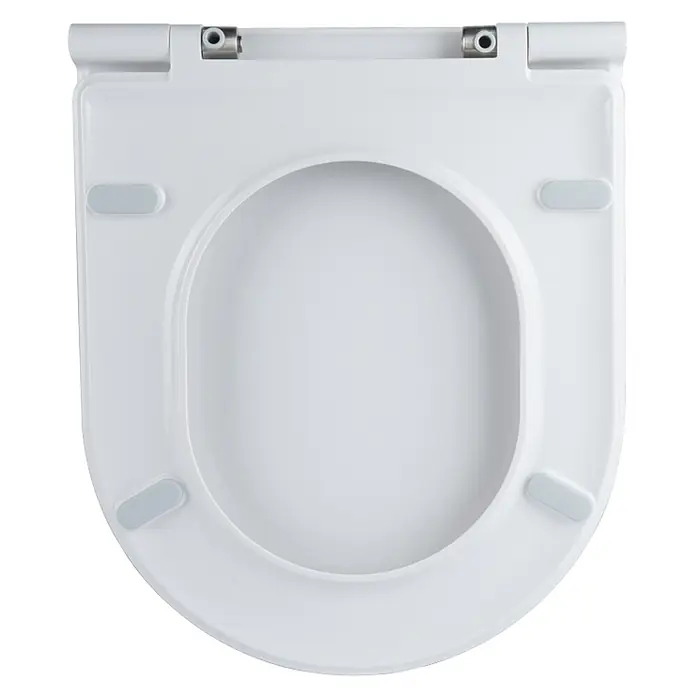 Kiamami Valentina WC-Sitz - Weiß, Mit Absenkautomatik - Weißer Toilettensitz mit grauen Anti-Rutsch-Puffern und Metallscharnieren.