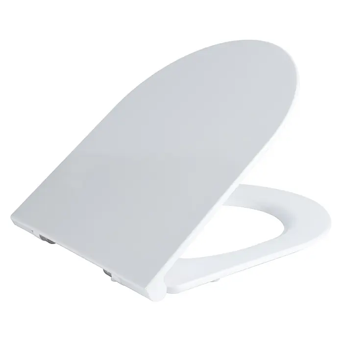 Kiamami Valentina WC-Sitz - Weiß, Mit Absenkautomatik - Weißer D-förmiger Toilettensitz mit geöffnetem Deckel.