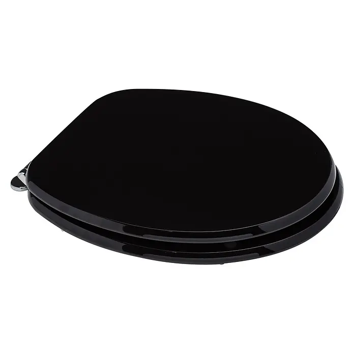 Kiamami Valentina WC-Sitz - Schwarz - Glänzender schwarzer Toilettensitz mit Chromscharnieren.