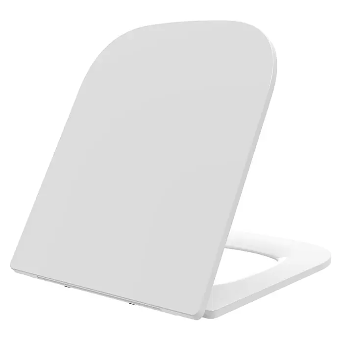 Kiamami Valentina WC-Sitz - Weiß, Mit Absenkautomatik - Weißer Toilettensitz mit glatter Oberfläche, Deckel geöffnet.