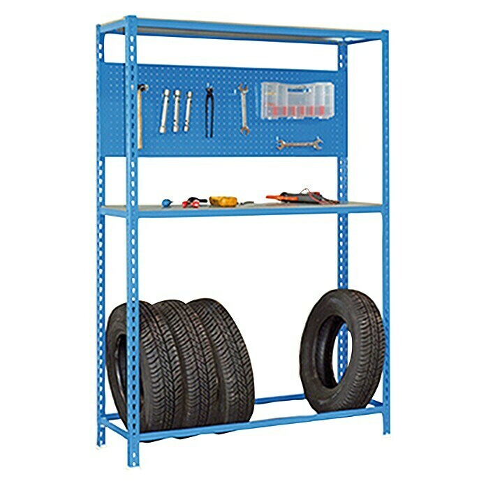 Simonrack Simonauto Estantería para almacenamiento de neumáticos Simonracing (L x An x Al: 40 x 120 x 200 cm, Capacidad de carga: 180 kg/balda, Número de baldas: 3 ud., Azul)
