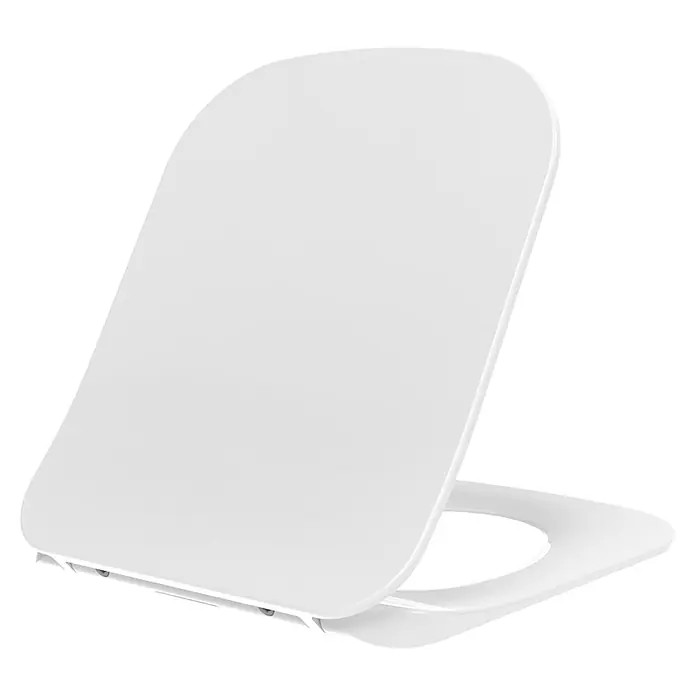 Kiamami Valentina WC-Sitz - Weiß, Mit Absenkautomatik - Weißer Toilettensitz mit hochgeklapptem Deckel.