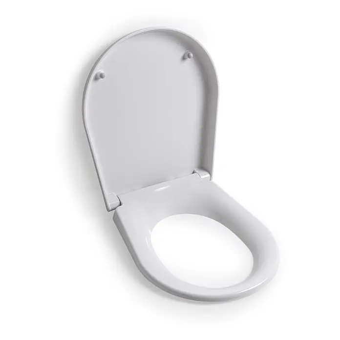 Kiamami Valentina WC-Sitz - Weiß, Mit Absenkautomatik - Weißer Toilettensitz aus Kunststoff mit geöffnetem Deckel.