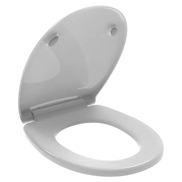 Kiamami Valentina WC-Sitz - Weiß, Mit Absenkautomatik - Weißer glänzender Toilettensitz mit geöffnetem Deckel.