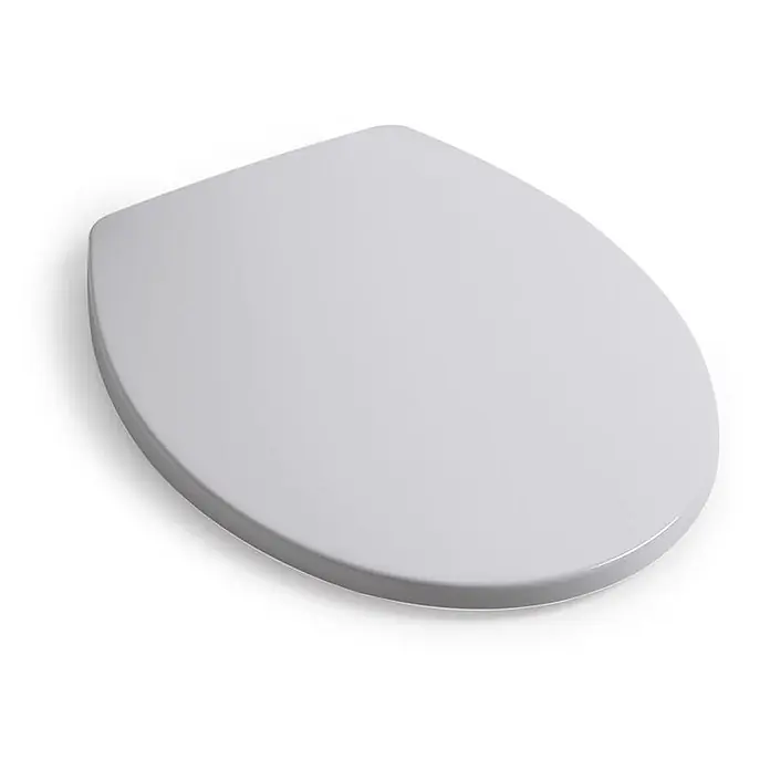 Kiamami Valentina WC-Sitz - Weiß, Mit Absenkautomatik - Weißer, ovaler Toilettensitzdeckel, schräg von oben gesehen.