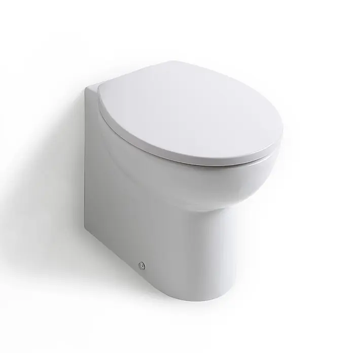 Kiamami Valentina Stand-WC - Mit Spülrand, WC Abgang: Senkrecht, Weiß - Weißes wandnahes WC aus Keramik mit geschlossenem Deckel.