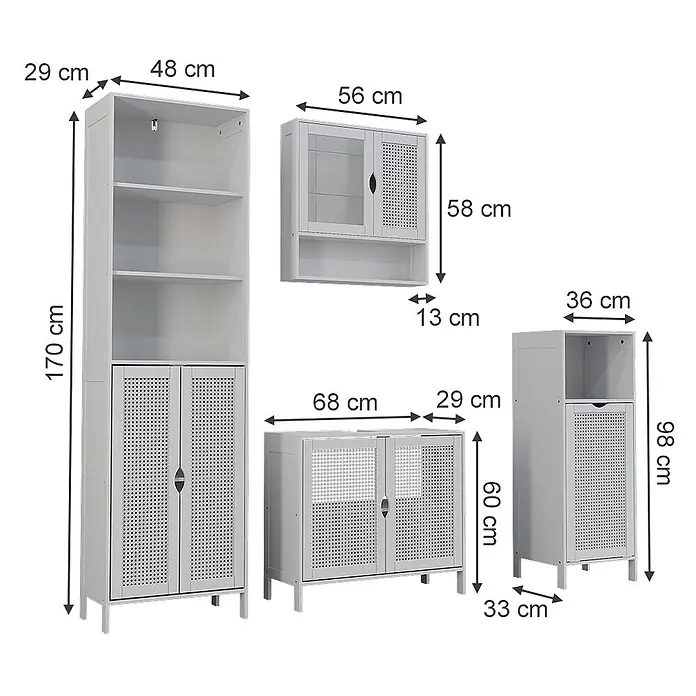Vicco Badmöbel-Set - Weiß, Sonstiges - Weißes modulares Badmöbel-Set mit gelochten Türen; enthält Schränke und Regale für Stauraum.