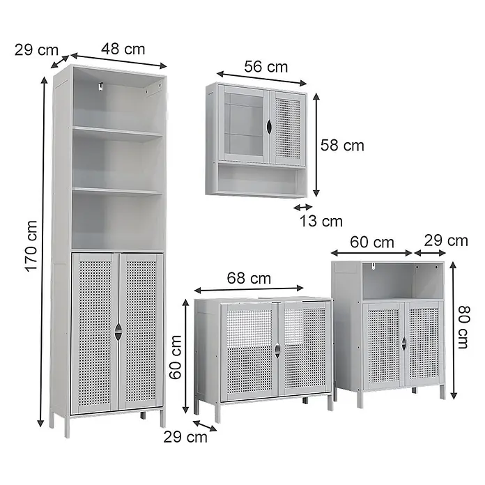 Vicco Badmöbel-Set - Weiß, Sonstiges - Weißes, modulares Stauraummöbel-Set mit perforierten Türen, bestehend aus Regal, Wandschrank und Unterschränken.