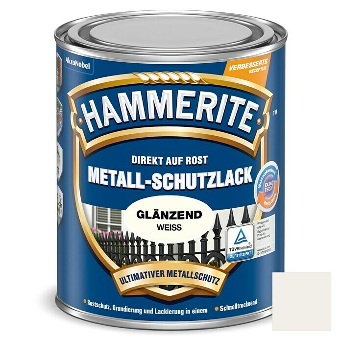 Hammerite Metall-Schutzlack (Weiß, 250 ml, Glänzend, Lösemittelhaltig)