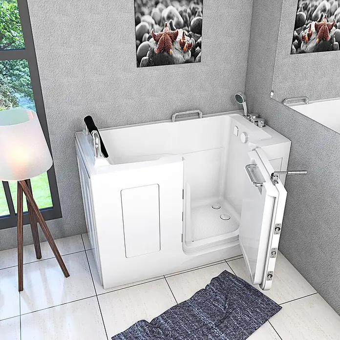 AcquaVapore Badewanne Fertigdusche S07-C-R - 140 x 76 cm, Acryl, Weiß - Weiße begehbare Badewanne mit Fronttür für einfachen Zugang in einem modernen Badezimmer.