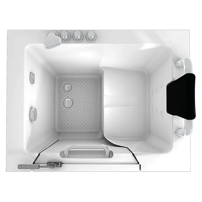 AcquaVapore Badewanne Fertigdusche S02-TH-A-R - 78 x 100 cm, Acryl, Weiß - Weiße begehbare Badewanne mit integriertem Sitz, rutschfestem Boden, Haltegriffen und zugänglicher Tür.