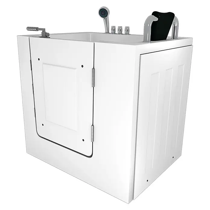 AcquaVapore Badewanne Fertigdusche S02-TH-A-R - 78 x 100 cm, Acryl, Weiß - Weißes begehbares Badewannenmodell mit Seitentür, Dusche und Innensitz/Haltegriff.