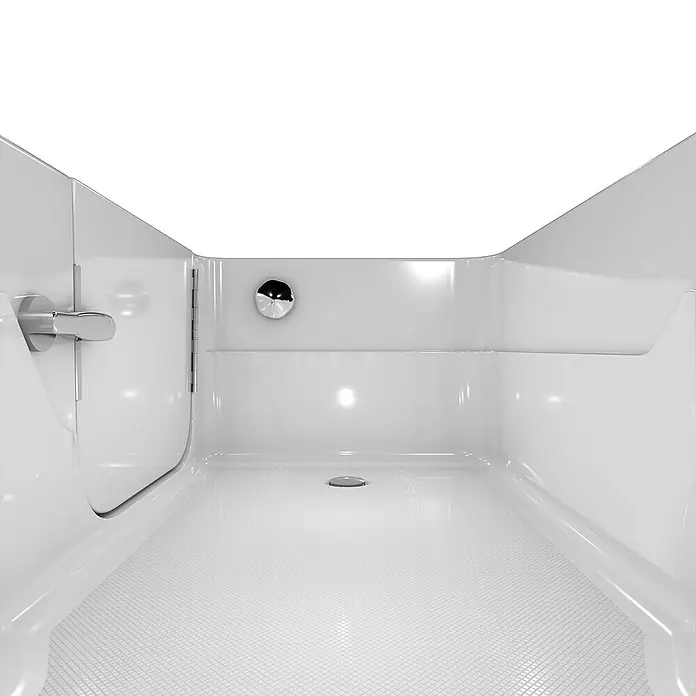 AcquaVapore Badewanne Fertigdusche S17-R - 75 x 150 cm, Acryl, Weiß - Weiße barrierefreie Dusche mit niedriger Einstiegstür, texturiertem rutschfestem Boden und Chromarmaturen.