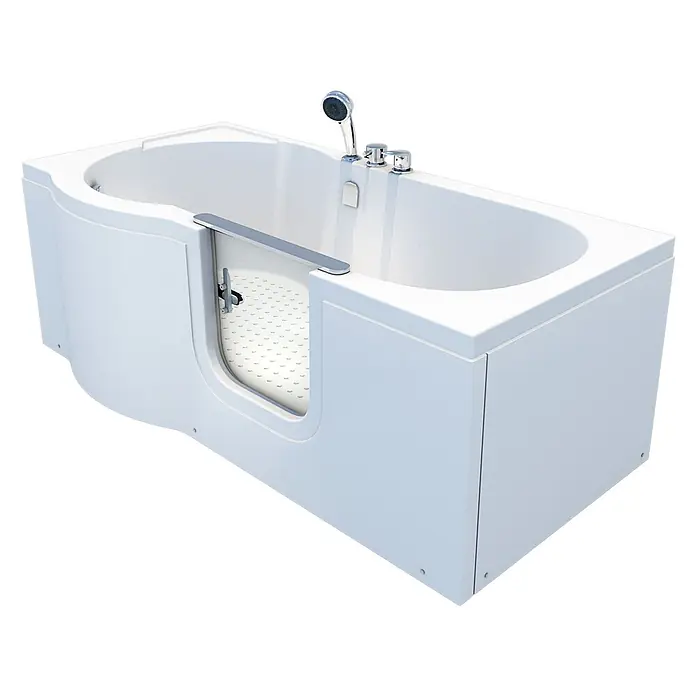 AcquaVapore Badewanne Fertigdusche S12-EH-R - 85 x 170 cm, Acryl, Weiß - Weiße begehbare Badewanne mit integrierter Tür für einfachen Zugang, ausgestattet mit Chromarmatur und Handbrause.