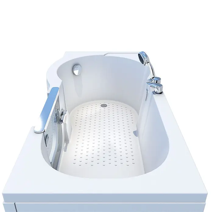 AcquaVapore Badewanne Fertigdusche S12-EH-R - 85 x 170 cm, Acryl, Weiß - Weißer begehbarer Badewanne mit Chromarmaturen, Duschkopf und rutschfestem Boden.